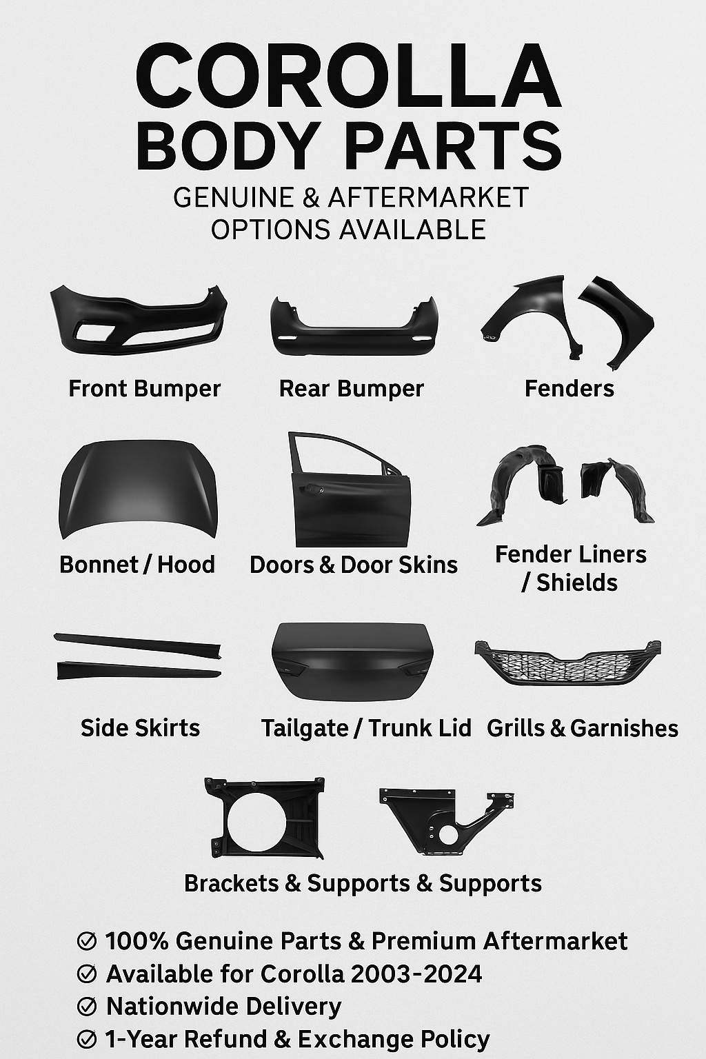 Corolla Body Parts – Genuine & Aftermarket Options Available